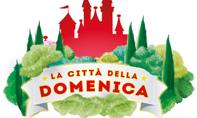 Logo di un parco divertimenti con castello e vegetazione.