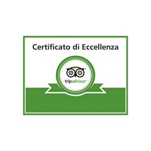 Certificato di Eccellenza di TripAdvisor, simbolo di alta qualità e soddisfazione clienti.